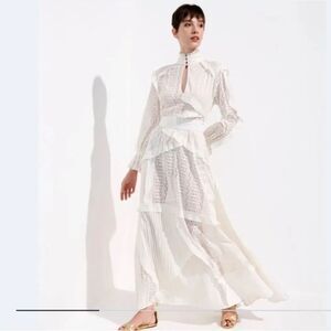 Carol Bassi Cream Rosa Perla Ruffle Long Sleeve Boho Romance Maxi Dress 36 S